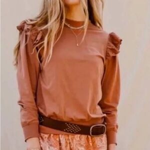 MATILDA JANE X GOOD HART Brown Long Sleeve Ruffle Shoulder Top